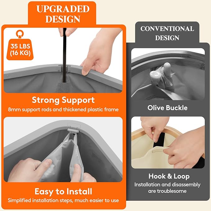 Lifewit 85L Plastic Laundry Basket with Lid, Large Clothes Hamper with Wheels and Removable Bag, Tall Collapsible Rolling Storage Bin for Dorm Bedroom Bathroom, Light Gray