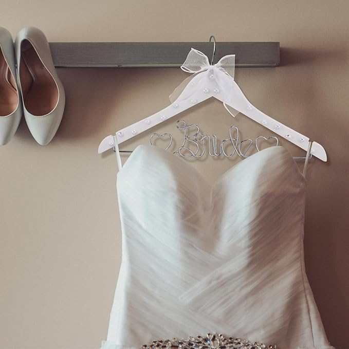 Honeydak Mrs. Wedding Dress Hanger for Bride to Be,Elegant Bridal Hanger for Brides Gowns, Bridal Party Shower Gift,Wedding Gift(White,Ribbon)