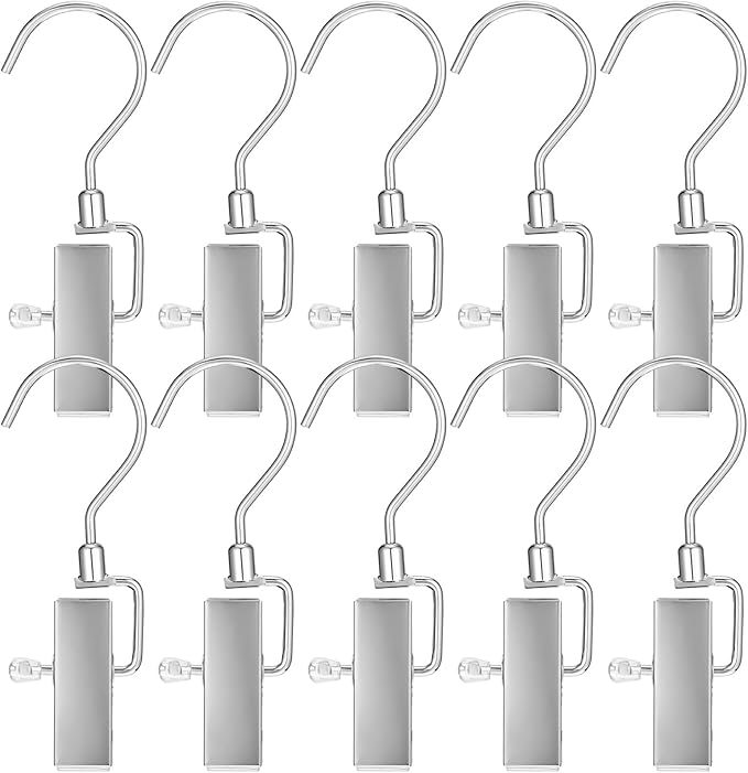 Zerodeko 10 Pack Metal Laundry Hangers with Swivel Hooks, Hold Boots Clips Pin Stainless Steel Portable for Hanging Clothes Towels in Home, Travel