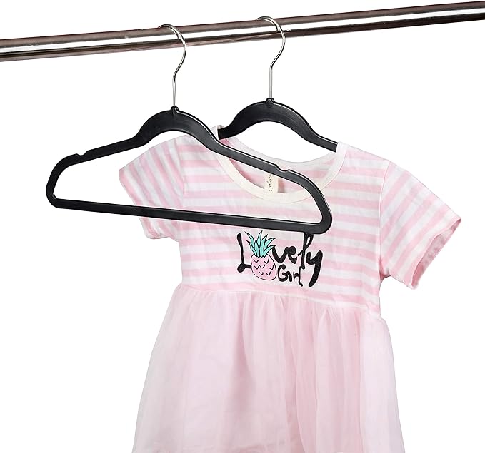 Quality Kids Children's Plastic Non Velvet Non-Flocked Thin Compact Shirt and Skirt/Pant Bundle Coat Hangers with Metal Clips for Skirts Pants Blouses 360° Swivel Hook, Jacket, Shirt, Pants,