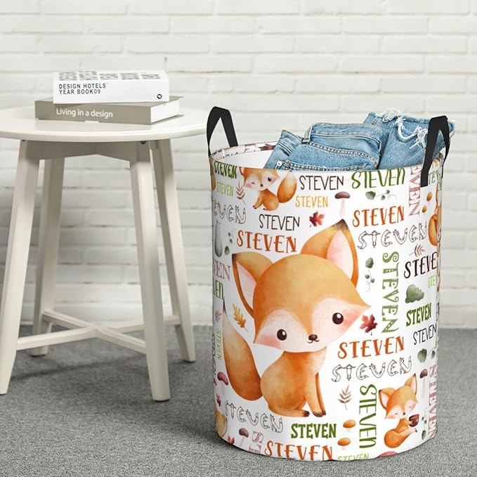Fox Laundry Basket,Personalized Laundry Hamper for Boys Girls,Custom Laundry Basket With Name, Customized Dirty Clothes Hamper for Bathroom Bedrooms,M-19.5"X 15.7"