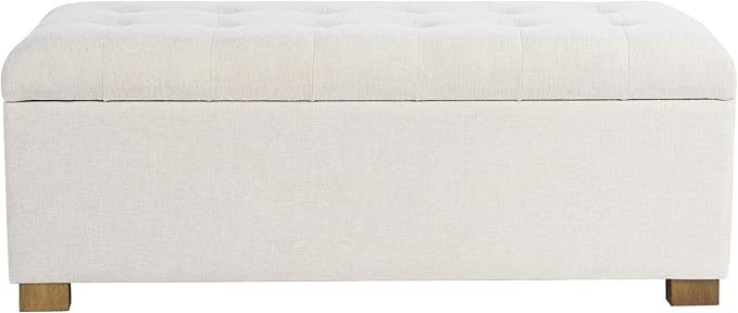 Homepop Home Decor | Upholstered Large Tufted Ottoman Storage Bench | Ottoman with Storage for Living Room & Bedroom | Decorative Home Furniture, Light Gray