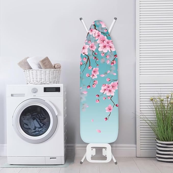 Flashideas Pink Floral Iron Board Cover Standard Size Ironing Board Cover with Elastic Edges Home Decoration Table Top Ironing Board Cover and Pad 15x54