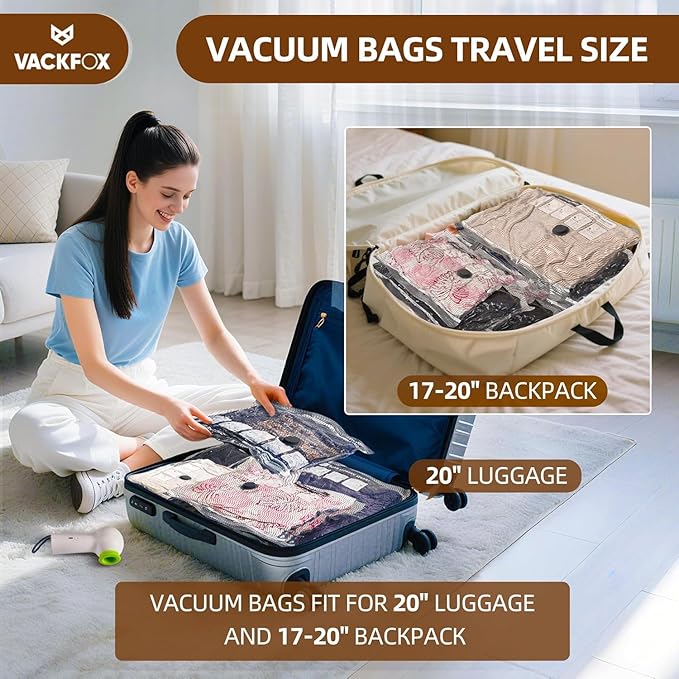 Travel Vacuum Storage Bags with Rechargeable USB Pump, 9 Pack Carry-On Size Compression Packing Bags for Luggage and Suitcase, Space Saver for Clothes and Clothing Travel
