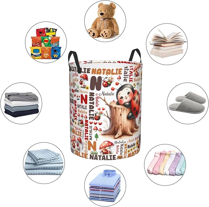 Personalized Ladybug Mushroom Laundry Basket For Baby Kids Boys Girls Adult Custom Hamper Basket With Name For Bathroom Bedrooms Collapsible Baby, Dirty Clothes Hamper With Handles