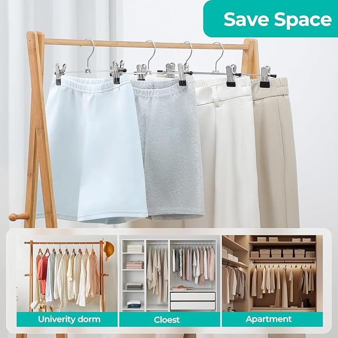 GoodtoU Pants Hangers with Clips, 12 Pack 12 Inch Slim Metal Skirt Hangers, Adjustable Non Slip Clips, Space Saving Closet Hangers, Black