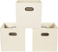 Yunkeeeper storage bins Cubes, Fabric Cube Organizer with Handle, Foldable Cube Bins for Cloth or Accessary Storage, 11x11x11, Set of 3, (Creamy White)