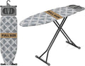 KINGBOARD Ironing Board, Metal Panel Iron Board Full Size with Iron Rest, Compact Iron Board with 7 Height Adjustable, Heavy Duty Folding Iron Stand with Hanger, 15x45 Grey