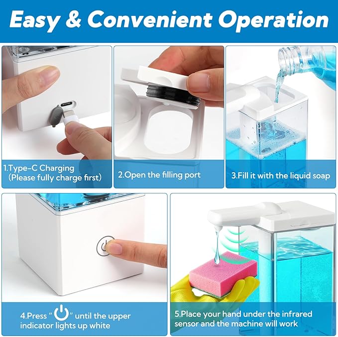 2 Pack Automatic Soap Dispenser Touchless, 16.5oz Rechargeable Liquid Hand Soap Dispenser for Kitchen Sink, Bathroom, Laundry Detergent Dispenser with 3 Adjustable Levels, Non-Slip Base