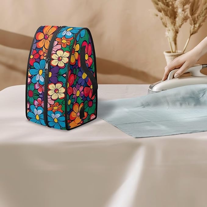 Hippie Flower Iron Portable Storage Bag Fits Traveling Outing Colorful Easy to Clean Iron Storage Case Protective Carrying Bag with Zipper Handle