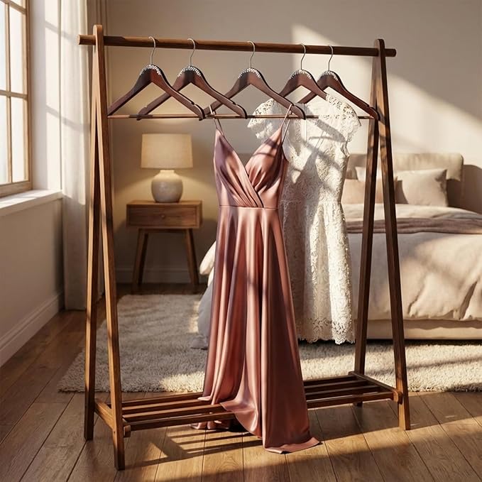 5 Pcs Bridal Dress Hanger Wooden Pearl Wedding Dress Bridal Hanger with Pearl Brown Wooden Wedding Party Gift (Walnutcolor,Stylish)