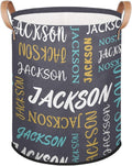 Custom Name Large Laundry-Basket for Kids-Boys-Girls, Personalized Foldable Waterproof Laundry Hamper Dirty Clothes Toys Storage Bin with Handles,Grey