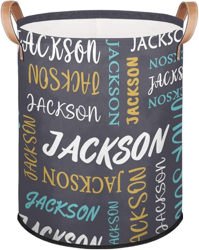 Custom Name Large Laundry-Basket for Kids-Boys-Girls, Personalized Foldable Waterproof Laundry Hamper Dirty Clothes Toys Storage Bin with Handles,Grey