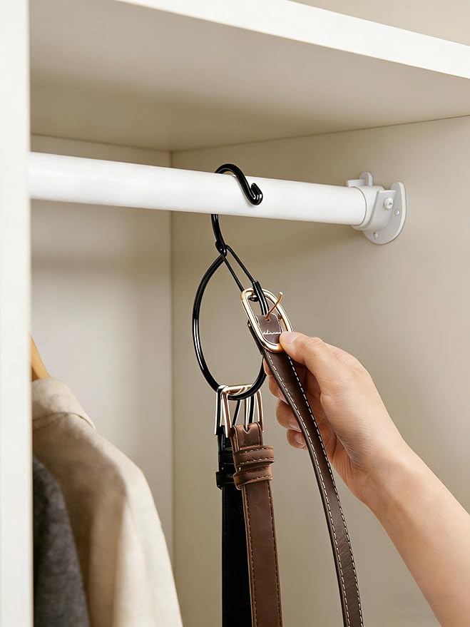 4 Pack Belt Hanger, Belt Hanger for Closet, Rust-Proof Belt Organizer for Closet, Holds Ties, Scarves, Hat, Bags & Accessories, Black