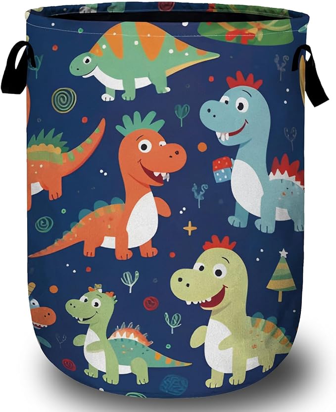 Cute Cartoon Dinosaurs Laundry Basket, Christmas Laundry Hamper Collapsible Oxford Cloth with Handle Clothes Toy Storage Bin for Bathroom Laundry Room Bedroom 15.7 X 20 Inch