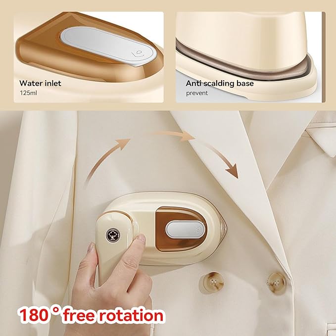 Portable Steamer Iron, 1100W High-Power Household Small Ironing Machine, 2-In-1 Travel Essential Steam Iron, 15S Preheating, 125ML Water Tank, Suitable for Home, Travel, Dormitory & Office Use (Beige)