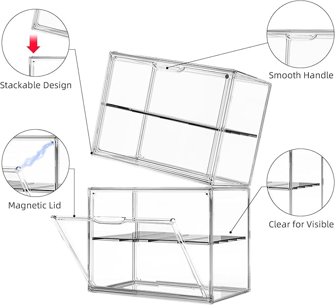 Large Acrylic Display Case for Collectibles, Stackable Hobby Blind Box Figurine Display Case with Compartment Divider for Figures, Cosmetic, Purse, Handbag, Medicine, 1 Pack