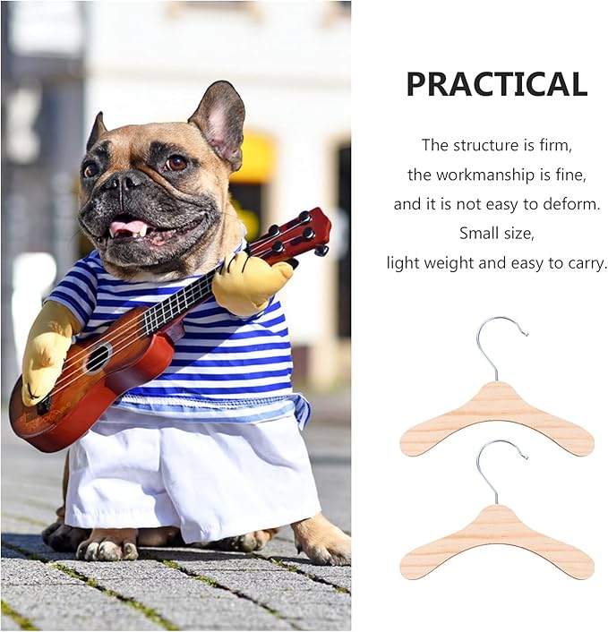 10pcs Wooden Pet Apparel Hangers, Dog Clothing Hanging Rack, Silver, Wood Color, 5.50X5.50X0.20inch