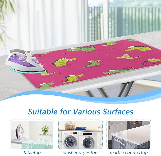 Ironing Mat Pad for Table Portable Travel Iron Blanket Ironing Board Covers Pressing Mat Heat Press Pads 27.6x47.2 Inches Pink Funny Crocodiles59