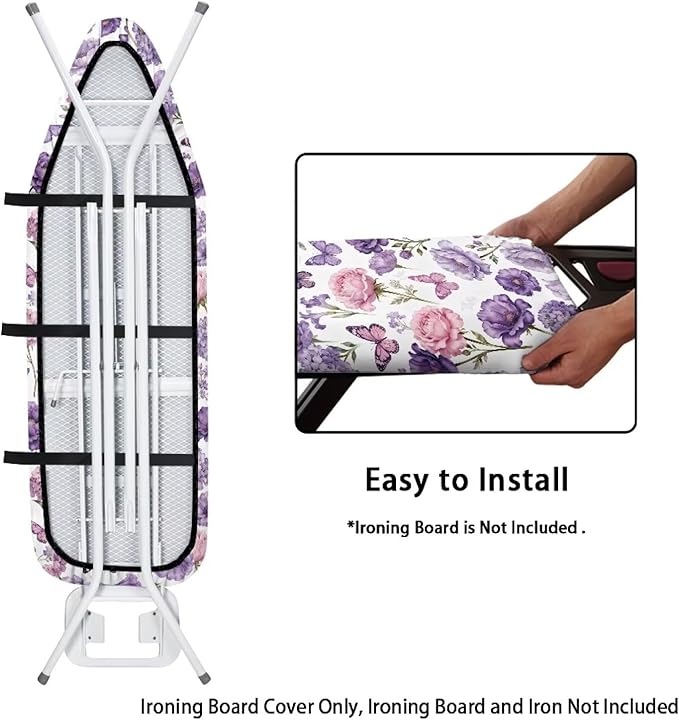 Butterfly Rose Flower Iron Board Cover with Elastic Edge Home Decor Resist Scorching Table Top Ironing Board Cover Standard Size