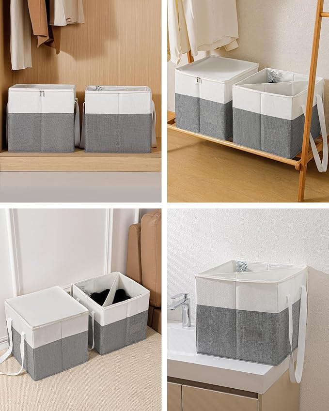 2-Pack Rigid Clothes Hanger Organizer Bag with Dust-Proof Lid, Hanger Storage Holder with Support Boards, Large Capacity Clothes Storage Containers with Handle for Closet Laundry Rooms