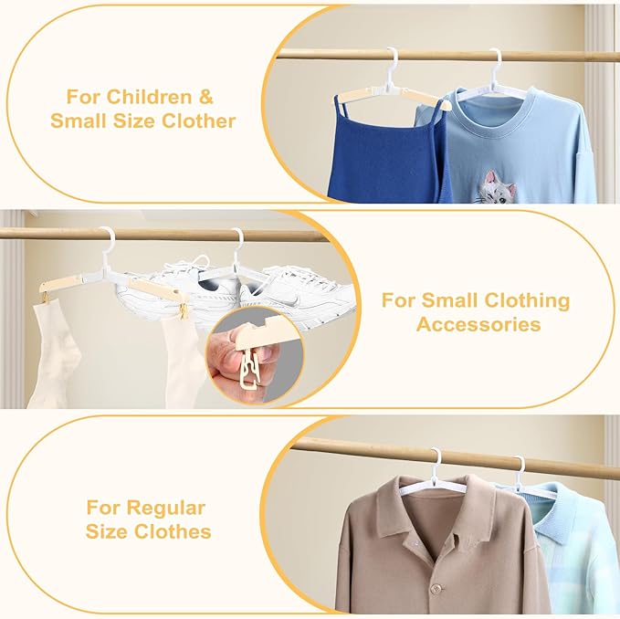 Foldable Travel Hangers for Cruise, 6 Pack Portable Collapsible Hangers with Clips, Folding & Space-Saving Suitcase Hangers for Travel, (Beige-White)