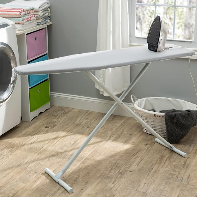 Full Size Ironing Board with Cover & Pad – Made in USA by Seymour Home Products Adjustable Steel T-Legs, 35" High Perforated Top for Steam Durable Iron Board for Home, Laundry Room (Space Grey)