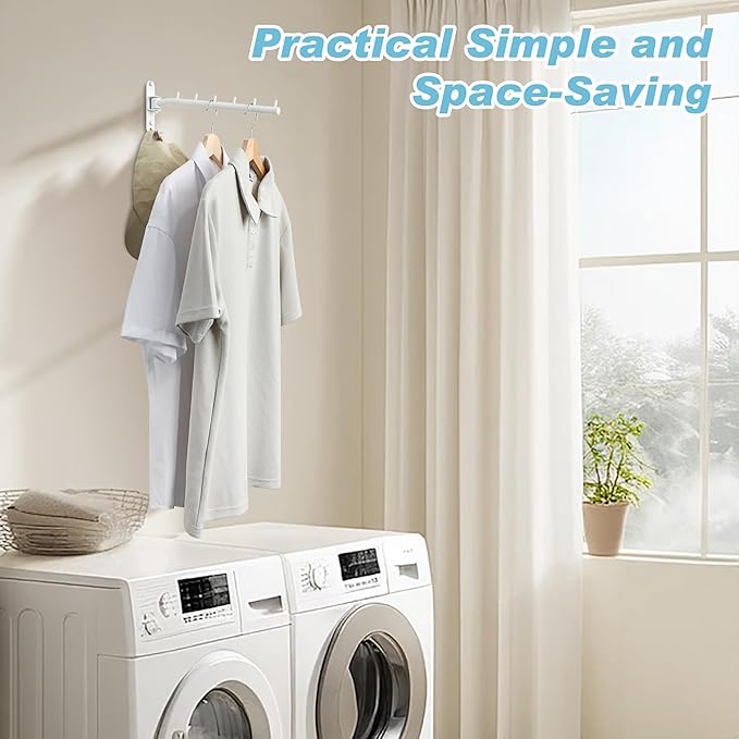 Alise Wall Mounted Drying Rack,Swivel Clothes Drying Rack Stainless Steel,Space Saving Clothes Hanger Rack,Heavty Duty Clothes Wall Drying Rack for Laundry Closet Bedroom/Bathroom,White
