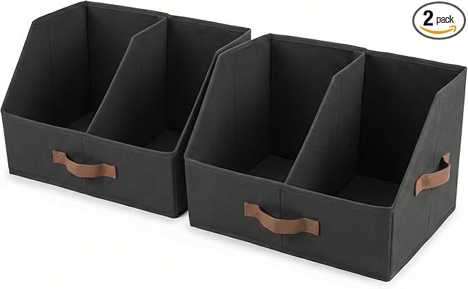 Trapezoid Storage Bin - EXTRA LOAD & HEIGHT FOR DEEP Closet Organizers And Storage W/ Handles & Adjustable Dividers, Collapsible Storage Bins For Clothes Storage & Shelf Organizer (2pcs, Large, Black)