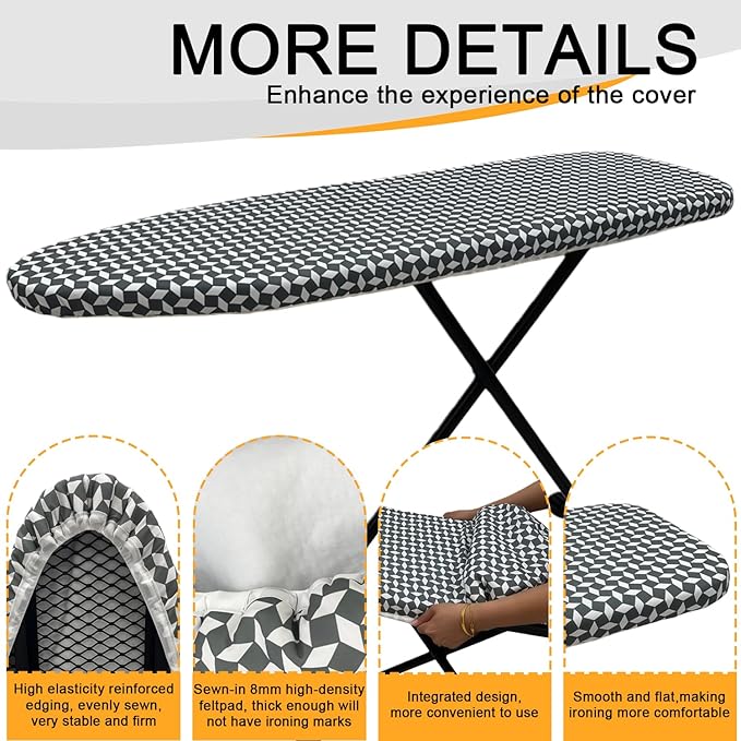 Ironing Board Cover and Pad, Sewn-in Thick Feltpads, Elastic Edge,12"x36"Scorch & Stain-Resistant Replacement Ironing Board Cover, Fits Standard Ironing Boards, Durability & Easy to Install