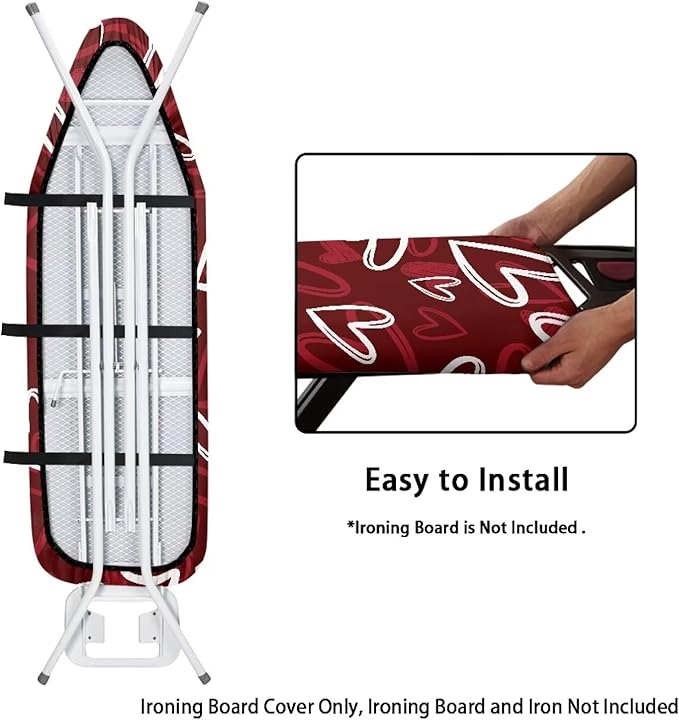Red Heart 15x54 Ironing Board Cover Elastic Edge Romantic Iron Board Cover Applicable Standard Size Comfortable Replacement for Valentines Day
