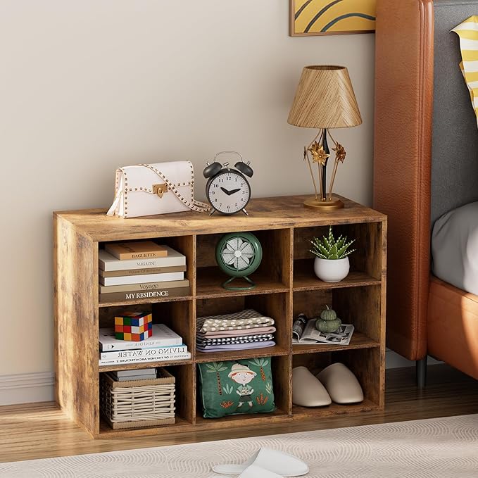9-Cubby Shoe Rack, 3-Tier Wood Shoe Organizer, Multifunctional Shoe Organizer Bench for Entryway, Mudroom, Hallway, Closet,27.5 * 11.81 * 17.72 Inch,Brown