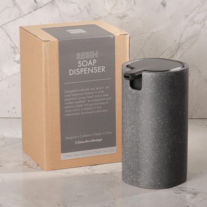 LINE+ARC Modern Easy-to-Press Soap Dispenser (Stone). Cute Bathroom Beige Marble Kitchen Sink Ergonomic Liquid Lotion Shampoo Conditioner