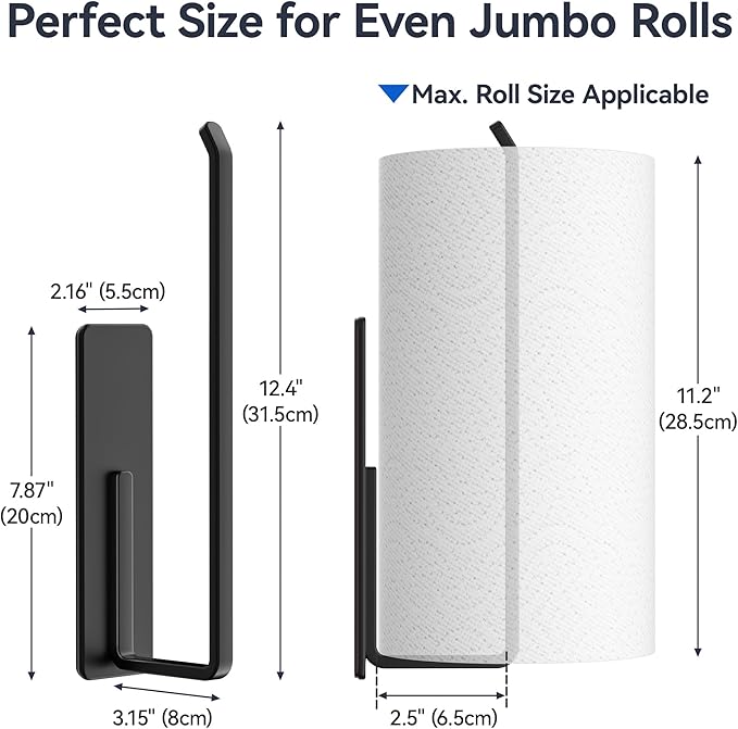 Heavy-Duty Magnetic Paper Towel Holder Fits Jumbo Rolls, Black, Suitable for Kitchens, RVs, Washing Machines, BBQ Carts