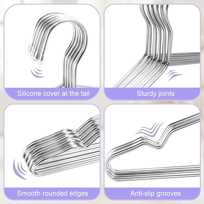 40 Pack Stainless Steel Clothes Hangers,Metal Hanger with Non Slip Notch,Heavy Duty Wire Hanger,Space Saving Closet Hangers for Closet,Pants,Shirts,Coat