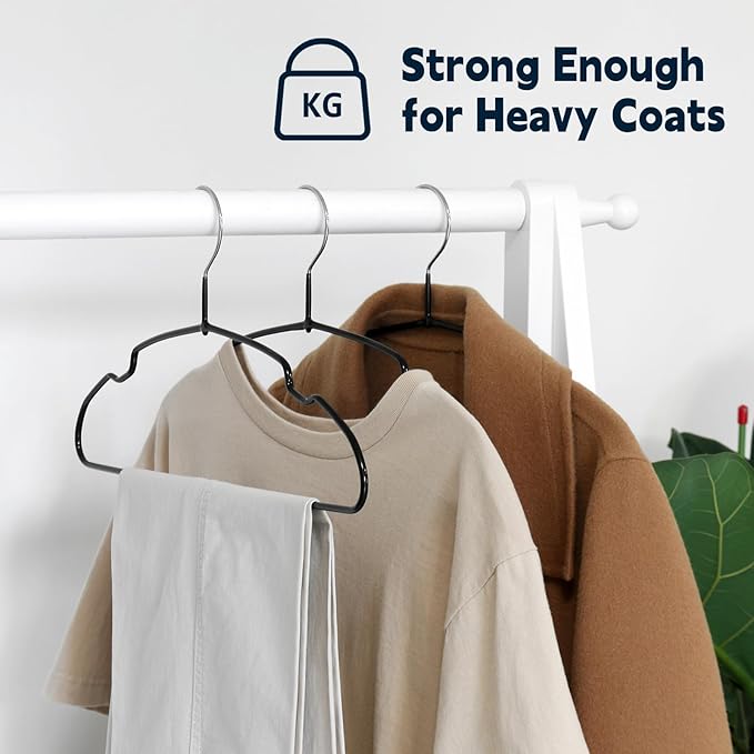 20 Pack Rubber Coated Metal Clothes Hangers, 16-Inch Non-Slip Slim Coat Suit Hangers, Space Saving Metal Hangers with Notches for Dress, Camisole, Shirts