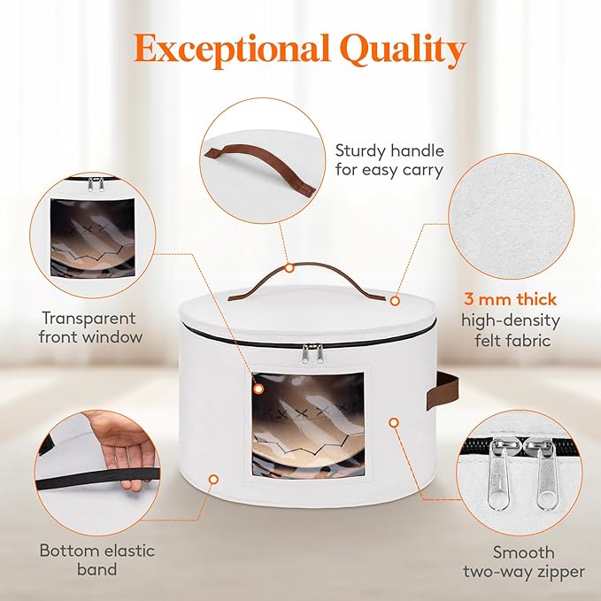 Lifewit Round Cowboy Hat Box for 7 Caps, Large Felt Hat Organizer Bag for Men&Women Storage, Baseball Cap Container with Lid for Travel, Foldable 16.5" Dx10.6 H Carrier, 37L Each, White 2 Pack