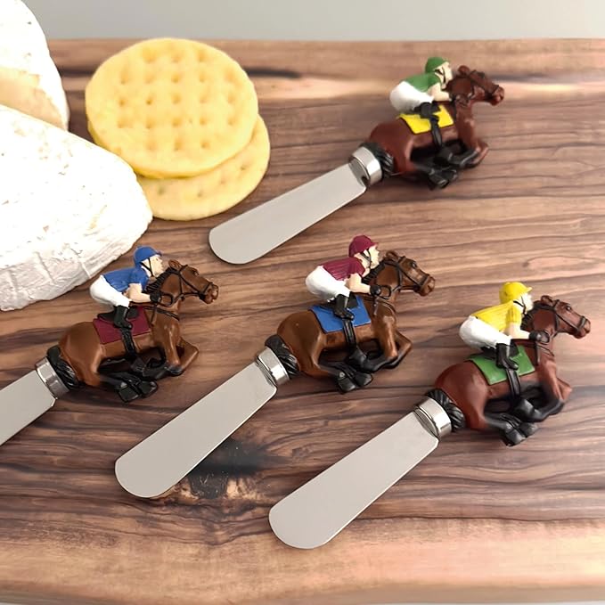 Supreme Housewares Derby Cheese Spreaders, Hand-Painted Resin Handles with Stainless Steel Blades for Spreading Cream Cheese, Butter, and Jam, Assorted Designs, Set of 4