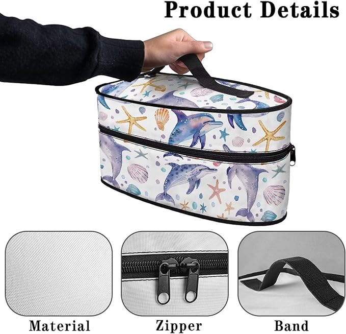 Rchsmod Dolphin Starfish Scallop Print Steam Iron Case Protective Travel Steamer Storage Bag with Handle Lightweight Iron Carrier Bag Iron Accessories, Case Only