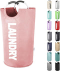 Large Laundry Basket Collapsible，Freestanding Clothes Hamper Bag with Handles – Tall Folding Dirty Laundry Bin，Sturdy Laundry Sorter for College Dorm，Laundry Room – 95L (Pink)