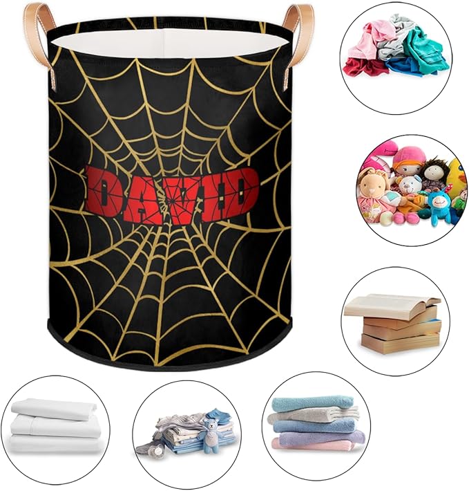 Spider Wed Personalized-Laundry-Hamper-Basket for Kids Custom Name Collapsible Storage Organizer Bin Dirty Clothes Toys Hamper for Boys Nursery in Laundry, Bedroom, Bathroom Blue