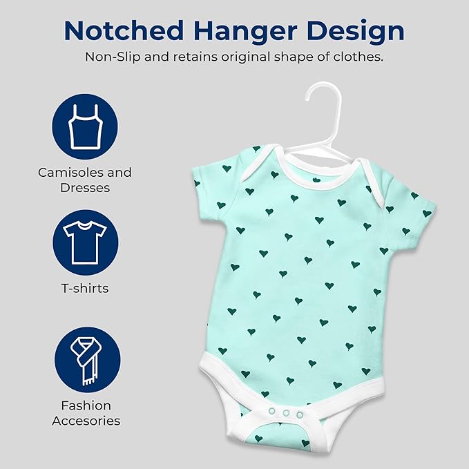SereneLife 20 Pcs Plastic Kids Hangers – Lightweight Non-Slip Closet Organizers with Shoulder Grooves Ultra-Thin Space-Saving Design for Baby Toddler & Kids Clothes – Durable Holds Up to 6 lbs (White)