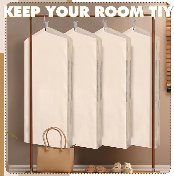 Aliceset 3 Pack Pure Cotton Garment Storage Bag for Hanging Clothes 24 x 50 Inch Breathable Garment Cover Canvas Suit Bags for Closet Storage Short Dresses Suits Gowns
