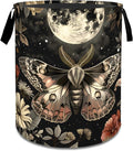 Mystical Moth and Moon Laundry Basket,Dirty Clothes Hamper,Retro Insect Floral Storage Bin Gifts,Foldable Waterproof Oxford Cloth Baskets for Bedroom,Bathroom,Home Decoration(19.7" x 15.8")