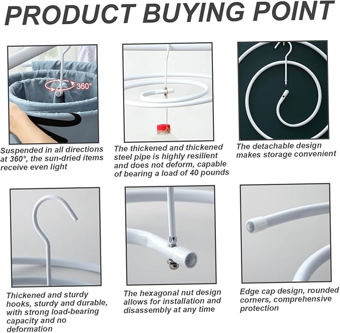 2Pcs Spiral Hanger 18Inch Round Spiral Shaped Drying Rack Stainless Steel Clothes Drying Rack Rotatable Space Saving Quilt Blanket Hanger for Home
