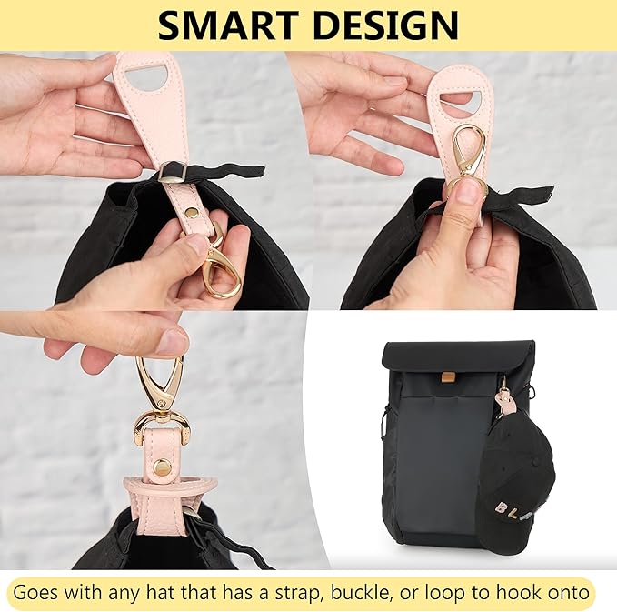 BAREFOOT CARIBOU Hat Clip for Travel, Hands-Free Bag, Backpack, Purse, and Hiking Gear Clip-on Holder Strap for Baseball, Snapback, and Ponytail Caps