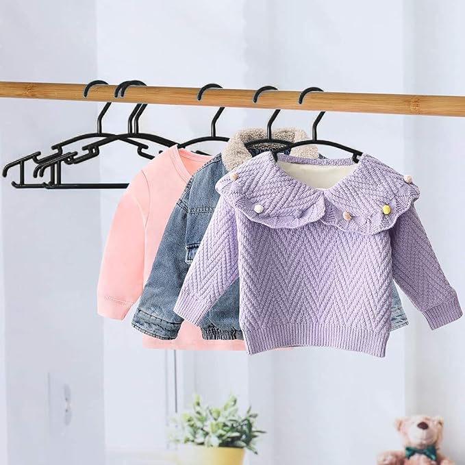 GoodtoU Black Baby Hangers for Closet, Plastic Kids Clothes Hangers for Little Children Toddler Nursery Closet Organization 10.24inch (Black, 80pack)