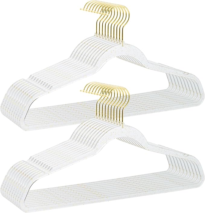 Clear Clothes Hangers 16", 20 Pack Plastic Coat Hanger for Adult Closet, Durable Ganchos de Ropa with Swivel Hook, Thin Space Saving Perchas de Plástico for Spaghetti Strap Dress Suit