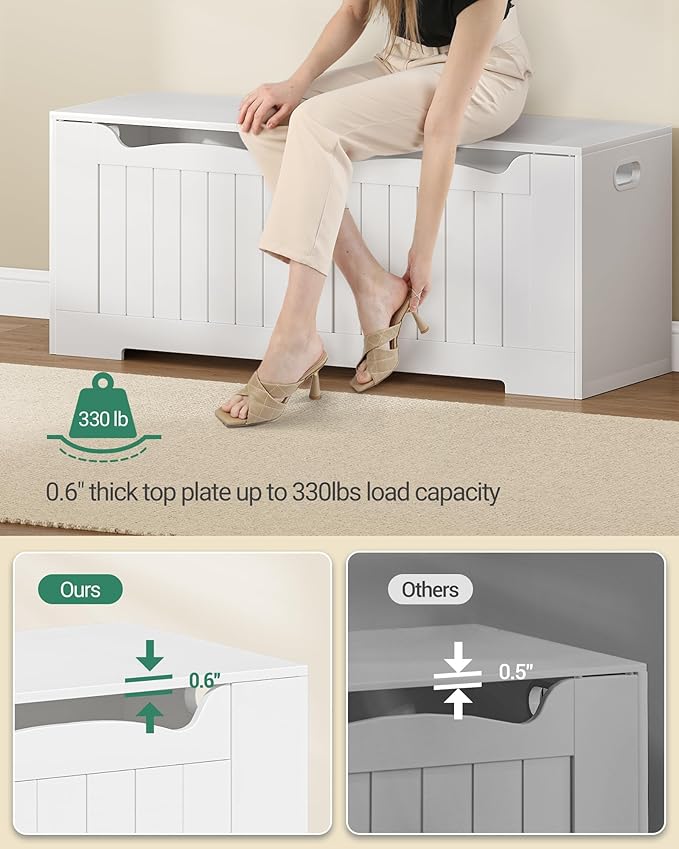 47.2" Storage Chest, Extra Large Storage Bench Trunk with 2 Hinges, Wooden Box, Lift-Top Chest Organizer, Shoe Bench for Entryway, Bedroom, Living Room, White SB28603X