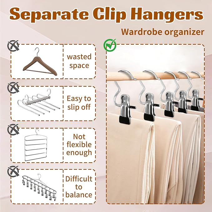40 Pack Metal Clip Hangers Heavy Duty Single Hanger Clips for Closet Boot Hanger Clips for Wardrobe Travel Scarf Socks Gloves Hats